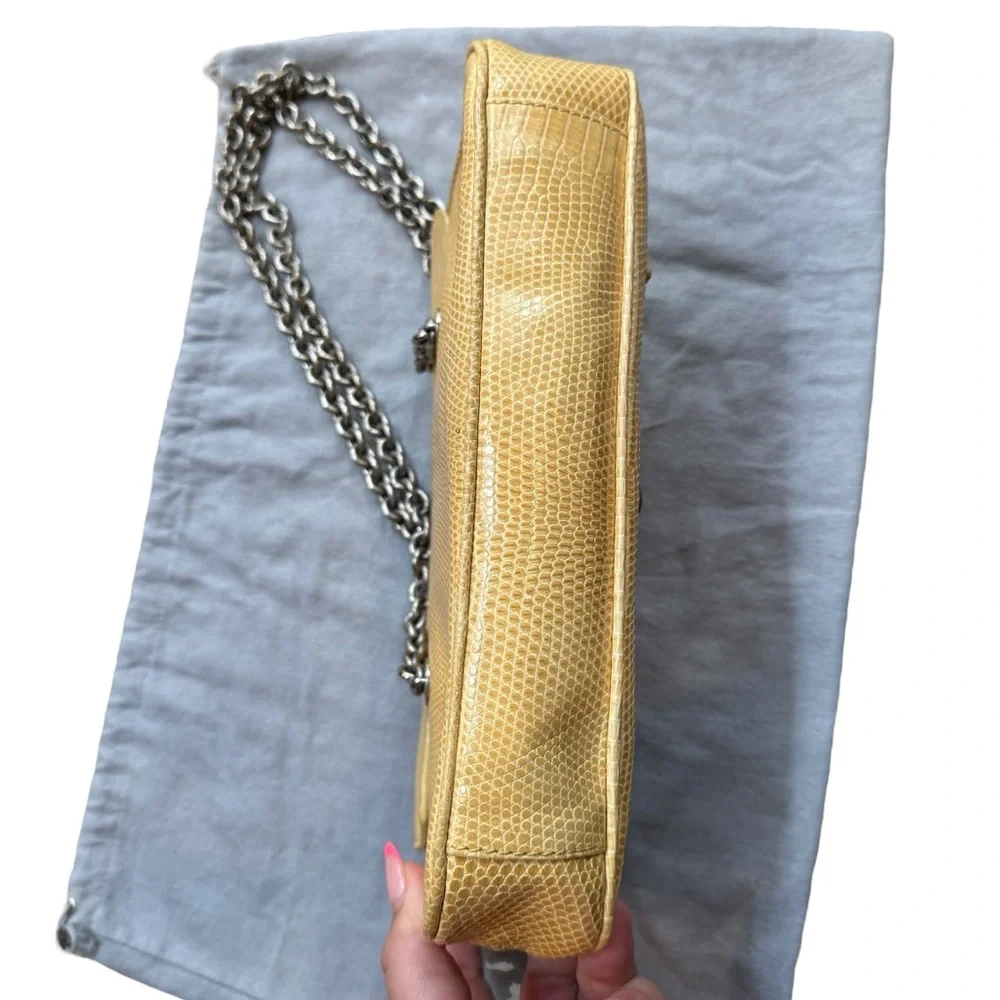 Ralph Lauren Ricky Yellow Lizard Leather Silver Chain Handle Bag Y2K Runway - Picture 10 of 15
